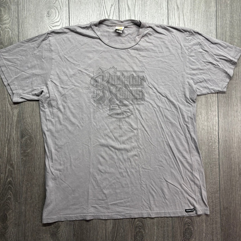 Rockstar Games T-Shirt Mens 2XL Grey Graphic Tee NYC 1998 Made in USA Gaming